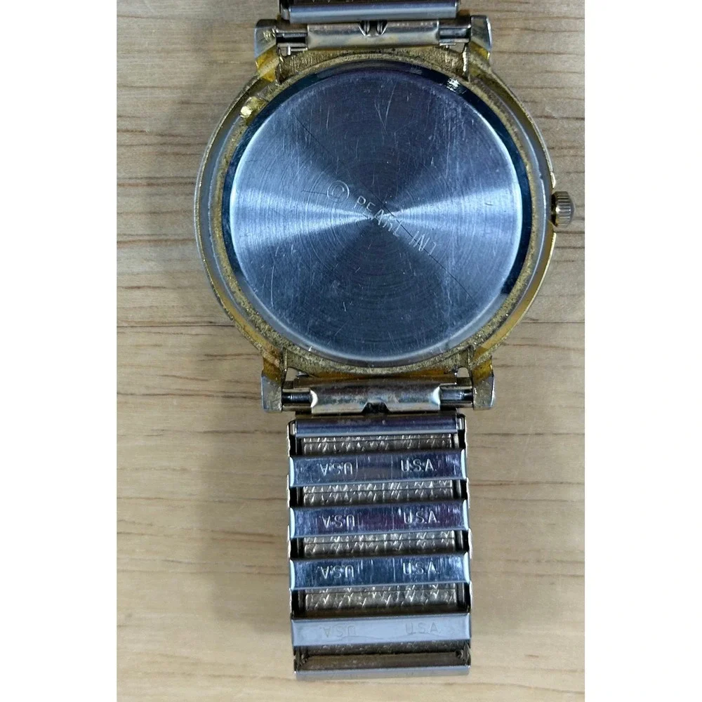 VTG Pearl Quartz Watch Women Gold Tone Schoolhouse School Bus Teacher Novelty